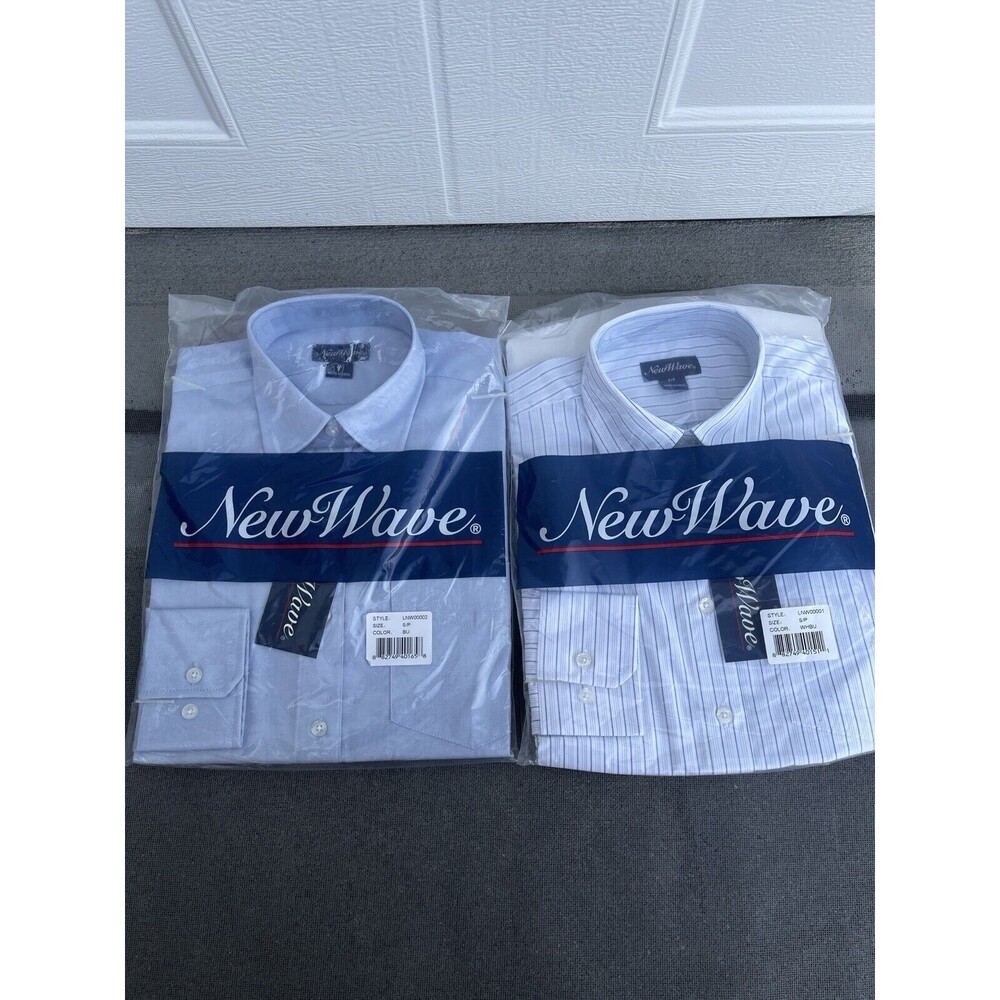 2 NEW "NEW WAVE" Mens Small S Blue Button Up Long Sleeve Textured Wave